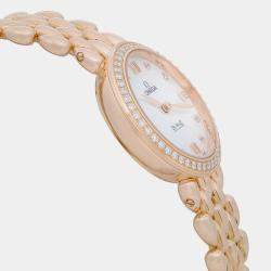 Omega MOP Diamond 18K Rose Gold De Ville Prestige 424.55.27.60.55.004 Quartz Women's Wristwatch 27 mm