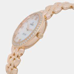 Omega MOP Diamond 18K Rose Gold De Ville Prestige 424.55.27.60.55.004 Quartz Women's Wristwatch 27 mm