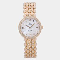Omega MOP Diamond 18K Rose Gold De Ville Prestige 424.55.27.60.55.004 Quartz Women's Wristwatch 27 mm