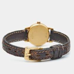 Pre Owned Omega Champagne Diamond 18k Yellow Gold Alligator Vintage DeVille 1450 Women's Wristwatch 19 mm