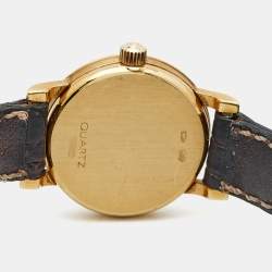 Pre Owned Omega Champagne Diamond 18k Yellow Gold Alligator Vintage DeVille 1450 Women's Wristwatch 19 mm