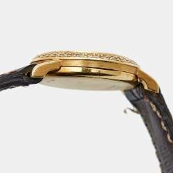 Pre Owned Omega Champagne Diamond 18k Yellow Gold Alligator Vintage DeVille 1450 Women's Wristwatch 19 mm