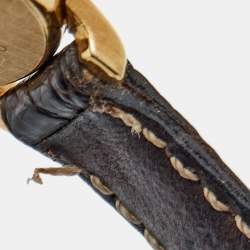 Pre Owned Omega Champagne Diamond 18k Yellow Gold Alligator Vintage DeVille 1450 Women's Wristwatch 19 mm