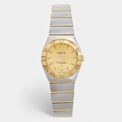 Omega Champagne 18K Yellow Gold Stainless Steel Constellation 123.20.24.60.08.001 Women's Wristwatch 24 mm