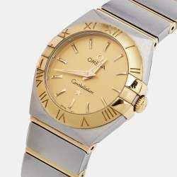 Omega Champagne 18K Yellow Gold Stainless Steel Constellation 123.20.24.60.08.001 Women's Wristwatch 24 mm