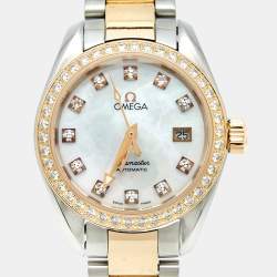 Omega Mother Of Pearl Diamond 18K Rose Gold Stainless Steel Seamaster Aqua Terra 2365.75.00 Women's Wristwatch 29.20 mm