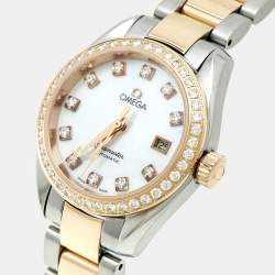 Omega Mother Of Pearl Diamond 18K Rose Gold Stainless Steel Seamaster Aqua Terra 2365.75.00 Women's Wristwatch 29.20 mm