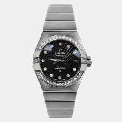 Omega Black MOP Stainless Steel Constellation 123.15.27.20.51.001 Automatic Women's Wristwatch 27 mm