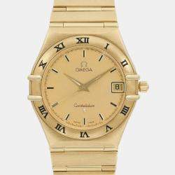 Omega Champagne 18k Yellow Gold Constellation 1112.10 Quartz Women's Wristwatch 33.5 mm