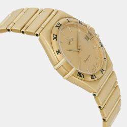 Omega Champagne 18k Yellow Gold Constellation 1112.10 Quartz Women's Wristwatch 33.5 mm