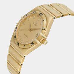 Omega Champagne 18k Yellow Gold Constellation 1112.10 Quartz Women's Wristwatch 33.5 mm