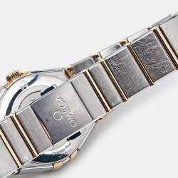 Pre Owned Omega Mother Of Pearl Diamond 18K Yellow Gold Stainless Steel Constellation 131.20.25.60.55.002 Women's Wristwatch 25 mm