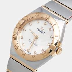 Pre Owned Omega Mother Of Pearl Diamond 18K Yellow Gold Stainless Steel Constellation 131.20.25.60.55.002 Women's Wristwatch 25 mm