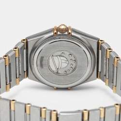 Pre Owned Omega Mother Of Pearl Diamond 18K Yellow Gold Stainless Steel Constellation 1277.70.00 Women's Wristwatch 25.50 mm