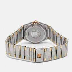 Pre Owned Omega Mother Of Pearl Diamond 18K Yellow Gold Stainless Steel Constellation 1277.70.00 Women's Wristwatch 25.50 mm