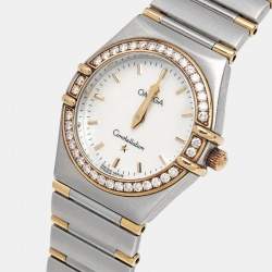 Pre Owned Omega Mother Of Pearl Diamond 18K Yellow Gold Stainless Steel Constellation 1277.70.00 Women's Wristwatch 25.50 mm