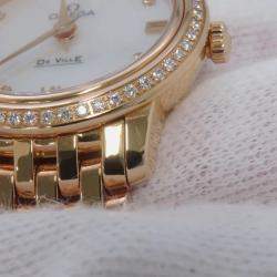 Pre Owned Omega De Ville Prestige 424.55.24.60.55.002 Quartz White MOP 18K Rose Gold Women's Wristwatch 24 mm
