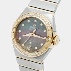 Pre Owned Omega Constellation 123.28.27.20.57.007 Tahiti Grey Mother Of Pearl Diamond Stainless Steel Women's Wristwatch 27 mm