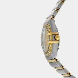 Pre Owned Omega Constellation 1367.10.00 Quartz Champagne 18k Yellow Gold Stainless Steel Diamond Women's Wristwatch 22 mm