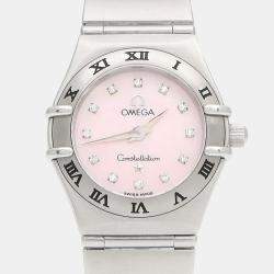 Pre Owned Omega Constellation Quartz MOP Diamond Stainless Steel Womens Wristwatch 22.5 mm