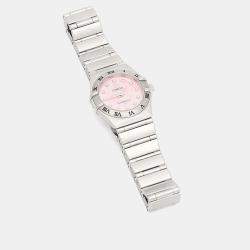 مملوكة مسبقًا ساعة يد نسائية أوميغا كونستليشن ستانلس ستيل مرصعة بالألماس ذات وجه لؤلؤي 22.5 ملم