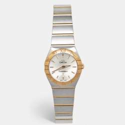 Pre Owned Omega Constellation 795.1002 Silver Dial 18K Yellow Gold Stainless Steel Women's Wristwatch 24 mm