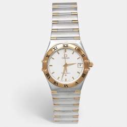 Pre Owned Omega Constellation 396.1201 Silver Dial 18K Yellow Gold Stainless Steel Women's Wristwatch 33 mm