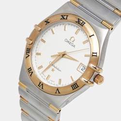 Pre Owned Omega Constellation 396.1201 Silver Dial 18K Yellow Gold Stainless Steel Women's Wristwatch 33 mm