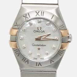 Pre Owned Omega Constellation 123.20.24.60.55.005 Mother Of Pearl Diamond 18K Rose Gold Stainless Steel Women's Wristwatch 24 mm