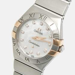 Pre Owned Omega Constellation 123.20.24.60.55.005 Mother Of Pearl Diamond 18K Rose Gold Stainless Steel Women's Wristwatch 24 mm