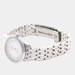 Pre Owned Omega De Ville Prestige 424.10.27 Quartz White Diamonds Stainless Steel Women's Wristwatch 27mm