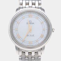 Pre Owned Omega De Ville Prestige 424.10.27 Quartz White Diamonds Stainless Steel Women's Wristwatch 27mm