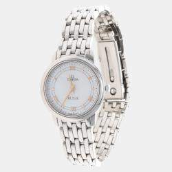 Pre Owned Omega De Ville Prestige 424.10.27 Quartz White Diamonds Stainless Steel Women's Wristwatch 27mm