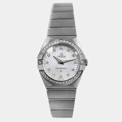 Pre Owned Omega Constellation 123.15.27.60.55.002 Quartz White diamonds stainless steel Women's Wristwatch 27 mm