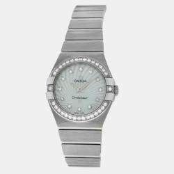 Pre Owned Omega Constellation 123.15.27.60.55.002 Quartz White diamonds stainless steel Women's Wristwatch 27 mm