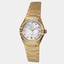Pre Owned Omega Constellation 131.55.29.20.55.002 Automatic White diamonds 18k gold Women's Wristwatch 29 mm