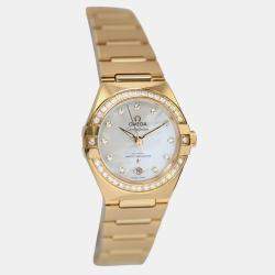 Pre Owned Omega Constellation 131.55.29.20.55.002 Automatic White diamonds 18k gold Women's Wristwatch 29 mm