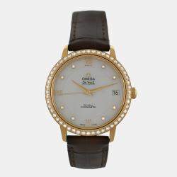 Pre Owned Omega De Ville Prestige 42458332055002 Automatic White diamonds 18k yellow gold Women's Wristwatch 33 mm