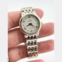 Pre Owned Omega De Ville Prestige 424.20.27.60.52.003 Quartz Silver Dial 18K Rose Gold Stainless Steel Diamond Women's Wristwatch 27 mm