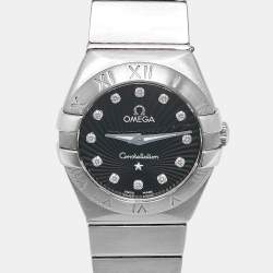 Pre Owned Omega Constellation 123.10.24.60.51.001 Black Dial Diamond Stainless Steel Women's Wristwatch 24 mm