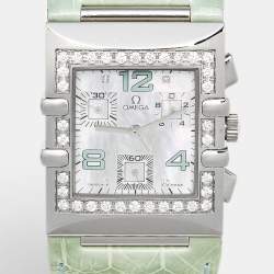 مملوكة مسبقًا ساعه يد نسائية أوميغا Constellation 1847.74.41 صدف ألماس ستانلس ستيل حزام جلد تمساح 28 مم