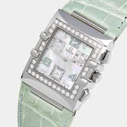 مملوكة مسبقًا ساعه يد نسائية أوميغا Constellation 1847.74.41 صدف ألماس ستانلس ستيل حزام جلد تمساح 28 مم