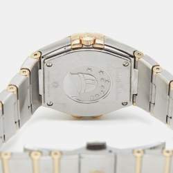 مملوكة مسبقًا ساعة يد نسائية أوميغا كونستليشن 123.25.27.60.55.010 فولاذ مقاوم للصدأ وذهب أصفر عيار 18 مرصعة بالألماس وعرق اللؤلؤ 27 مم