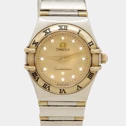 مملوكة مسبقًا Omega Constellation 1362.15.00 Champagne Dial Diamond 18K Yellow Gold Stainless Steel Women's Wristwatch 22.50 mm