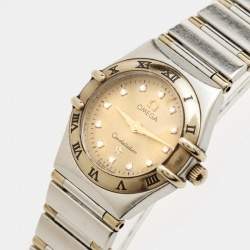 مملوكة مسبقًا Omega Constellation 1362.15.00 Champagne Dial Diamond 18K Yellow Gold Stainless Steel Women's Wristwatch 22.50 mm