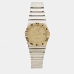 مملوكة مسبقًا Omega Constellation 396.1070.1/ 396.1080.1 Champagne Dial 18K Yellow Gold Stainless Steel Women Wristwatch 32.50 mm