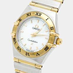 مملوكة مسبقًا ساعة يد نسائية أوميغا كونستليشن 795.1203 كوارتز صدف 18 قيراط ذهب أصفر ستانلس ستيل 22 مم