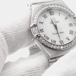 Pre Owned ساعة يد نسائية أوميغا كونستليشن 1476.61 ستانلس ستيل قشرة بيضاء 25.5 مم كوارتز