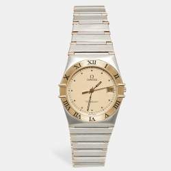 Pre Owned Omega Constellation 396.1070/ 396.1080 Champagne Dial 18k Yellow Gold Stainless Steel Women's Wristwatch 32.50 mm