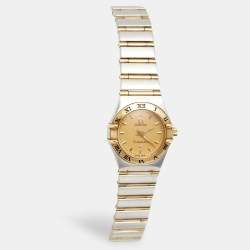 Pre Owned Omega Constellation 795.1203 Champagne Dial 18k Yellow Gold Stainless Steel Women's Wristwatch 22.50 mm